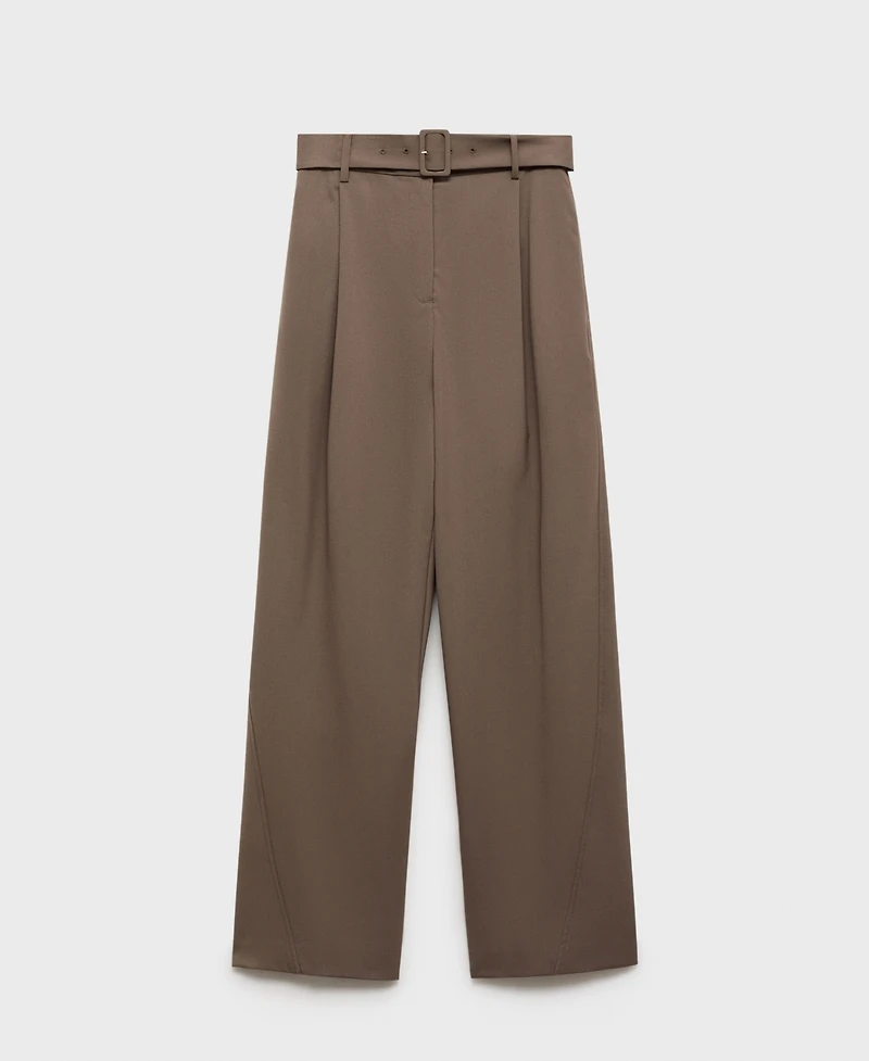 Mango Women's Belt Straight-Fit Trousers Pants