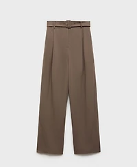 Mango Women's Belt Straight-Fit Trousers Pants