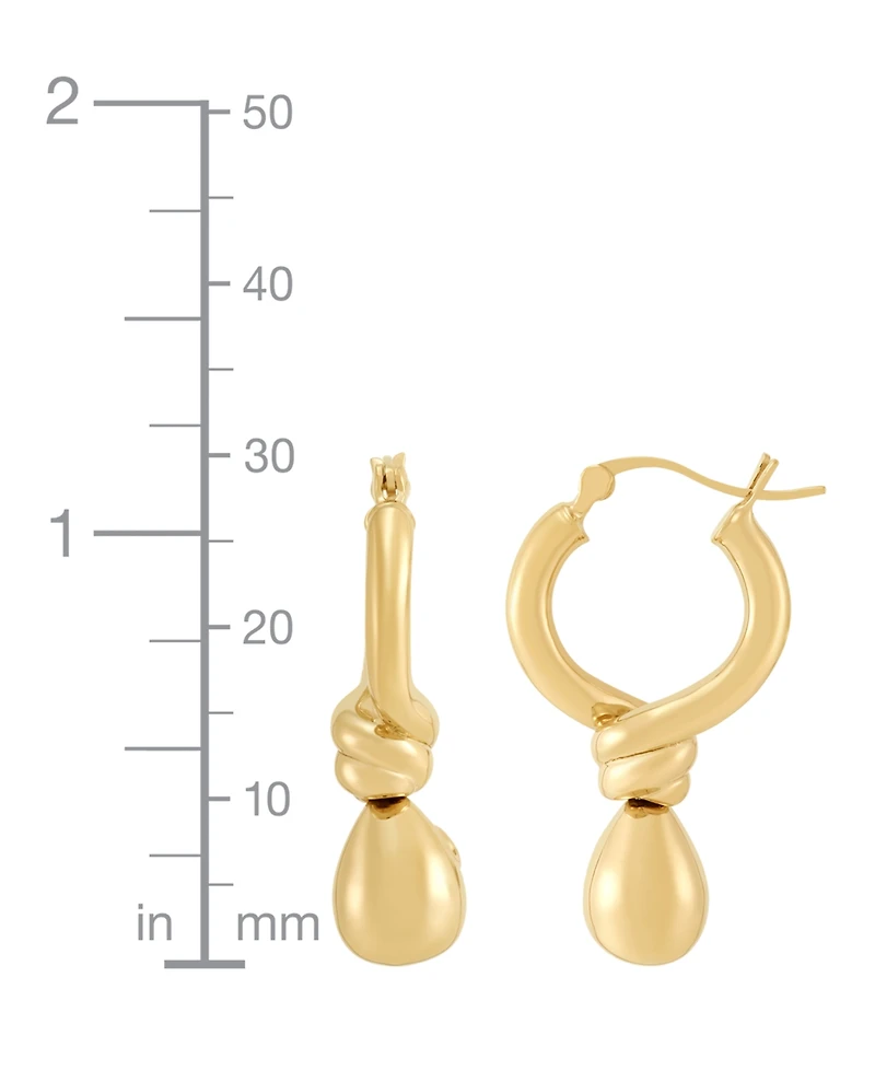 Polished Knot & Teardrop Dangle Hoop Earrings in 14k Gold