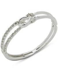 Anne Klein Silver-Tone Pave Interlocked Open Bangle Bracelet