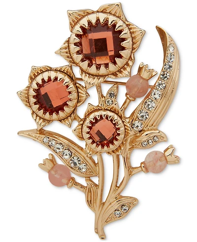Anne Klein Gold-Tone Pave & Stone Flower Bouquet Pin