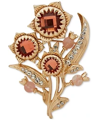 Anne Klein Gold-Tone Pave & Stone Flower Bouquet Pin