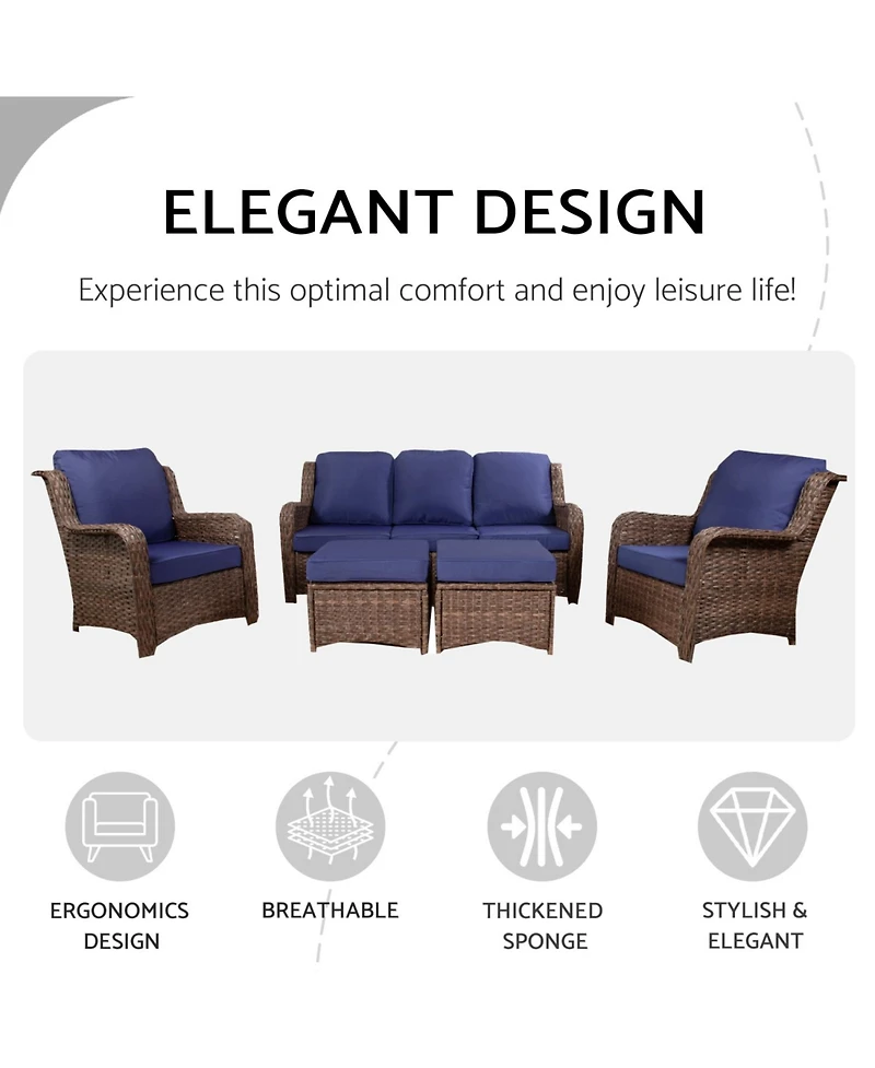 Streamdale 5-Piece Rattan Patio Conversation Set (Gray-Navy)
