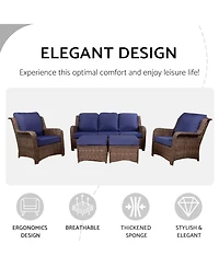Streamdale 5-Piece Rattan Patio Conversation Set (Gray-Navy)