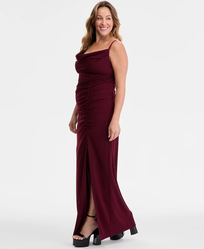 Emerald Sundae Trendy Plus Cowlneck Side-Ruched Maxi Dress, Created for Macy's