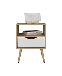 Speers Nightstand, 1 Drawer, 1 Shelf, Natural Oak / White
