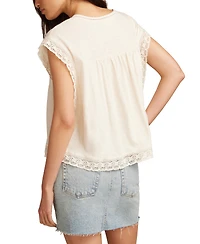 Lucky Brand Women's Lace-Trim Short-Sleeve Boxy Tee