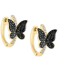 Lali Jewels Black & White Diamond Butterfly Small Hoop Earrings (1/3 ct. t.w.) in 14k Gold