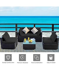 Gymax 5pieces Rattan Patio Conversation Set Sofa Furniture Set