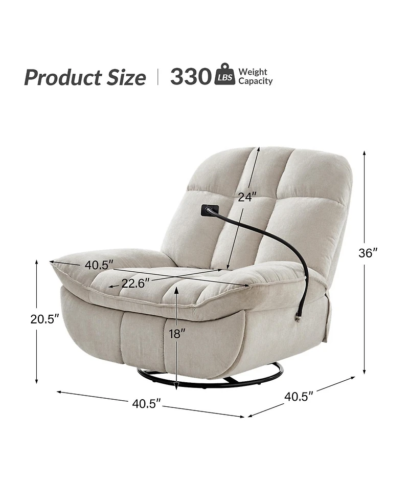 Carol Modern Upholstered Manual Swivel Rocker Recliner with Phone Holder