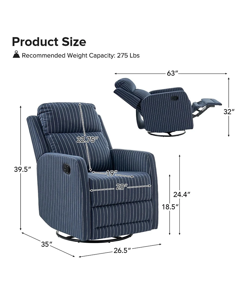 Coral Modern Ergonomic Swivel Rocker Manual Recliner