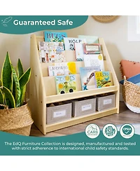 Guidecraft EdQ Book and Bin Display - White: Children's Wooden Bookcase with Shelves Storage Bins for Kids' Books Toys