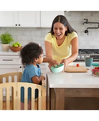 Guidecraft Contemporary Kitchen Helper Step Stool - Walnut: Kids' Adjustable, Foldable Wooden Learning Toddler Tower with Non-Slip Mat