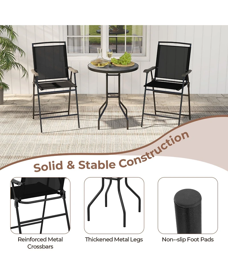 3 Pieces Outdoor Bar Stool Set with Dpc Tabletop and Umbrella Hole for Poolside-Black