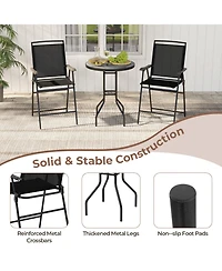 3 Pieces Outdoor Bar Stool Set with Dpc Tabletop and Umbrella Hole for Poolside-Black