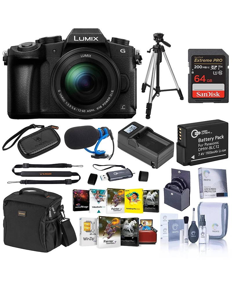 Panasonic Lumix Dmc-G85 Mirrorless Camera w/12-60mm f/3.5-5.6 Lumix G Ois Lens Bundle with Memory Card, Bag, Microphone, Tripod, Battery, Charger, Fil