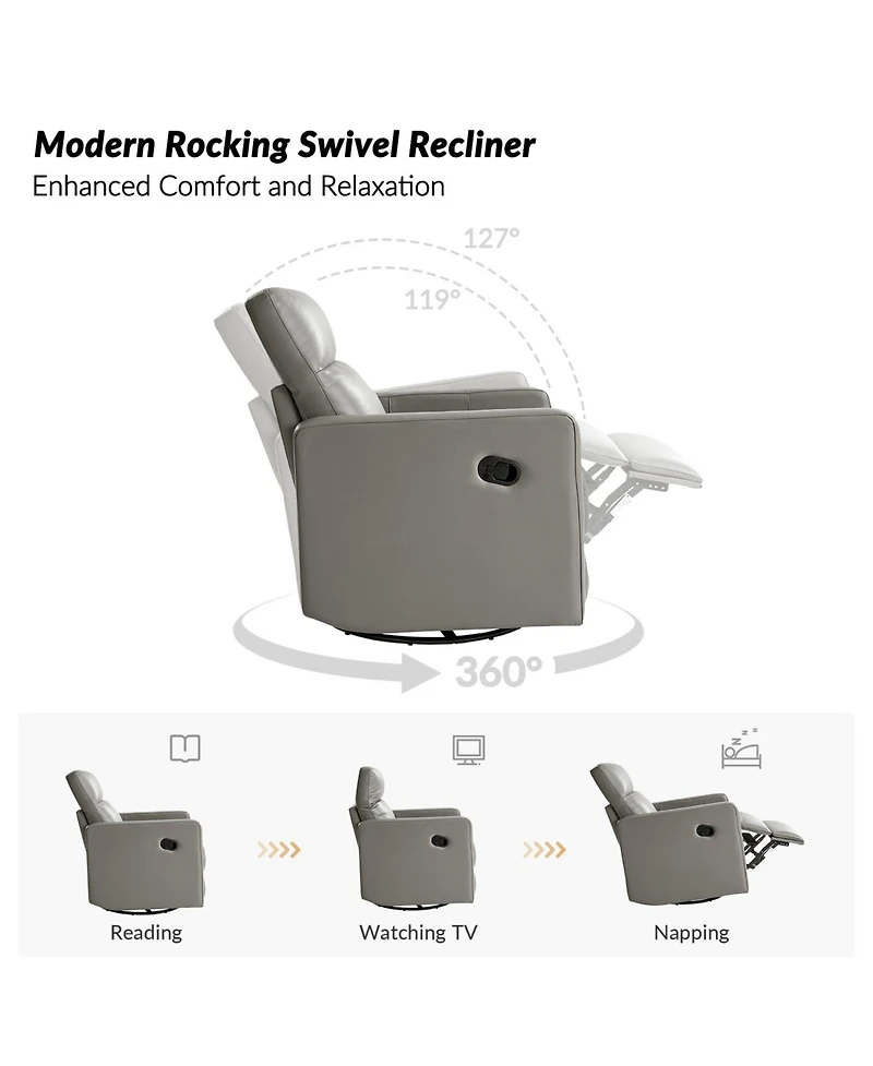 Josefa Genuine Leather Upholstered Swivel Rocker Recliner