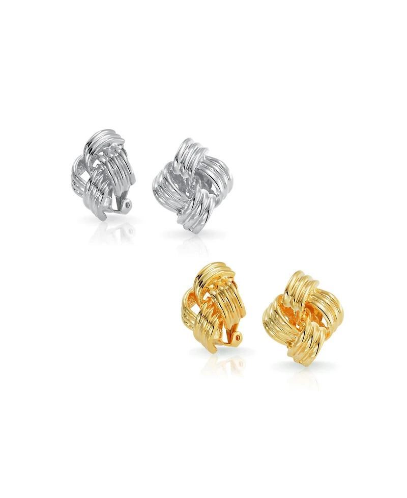Bling Jewelry Set of 2 Geometric Twist Rope Knot Clip-On Earrings For Non-Pierced Gold Plated