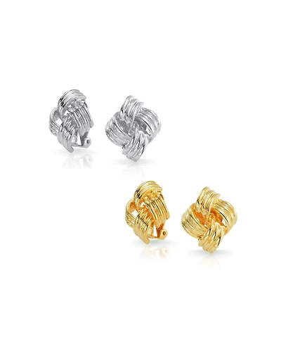 Bling Jewelry Set of 2 Geometric Twist Rope Knot Clip-On Earrings For Non-Pierced Gold Plated