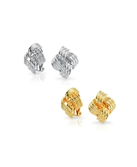 Bling Jewelry Set of 2 Geometric Twist Rope Knot Clip-On Earrings For Non-Pierced Gold Plated