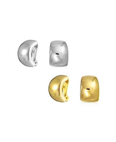 Bling Jewelry Set of 2 Huggie Shrimp Half Hoop Clip-On Earrings for Non-Pierced Gold Plated