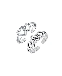 Bling Jewelry Set of 2 Interlocking Hearts & Flower Carved Swirl Midi Toe Ring Sterling Silver
