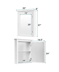 Gymax Bathroom Mirror Cabinet Wall Mounted Adjustable Shelf Medicine Storage White