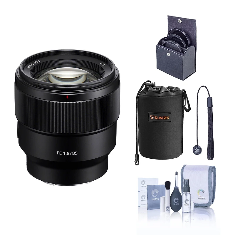 Sony Fe 85mm f/1.8 Lens for Sony E, Bundle with 67mm Filter Kit, Lens Case, Cleaning Kit, Lens Cap Tether