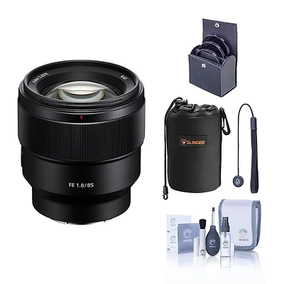 Sony Fe 85mm f/1.8 Lens for Sony E, Bundle with 67mm Filter Kit, Lens Case, Cleaning Kit, Lens Cap Tether