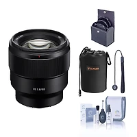 Sony Fe 85mm f/1.8 Lens for Sony E, Bundle with 67mm Filter Kit, Lens Case, Cleaning Kit, Lens Cap Tether