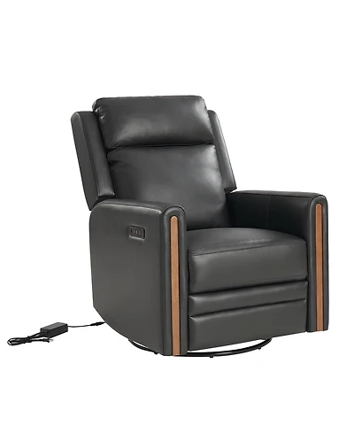 Jaime Genuine Leather Swivel Power Recliner Built-in Usb Port with Adjustable Headrest