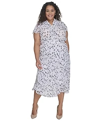 Calvin Klein Plus Pleated Dot-Print Skirt