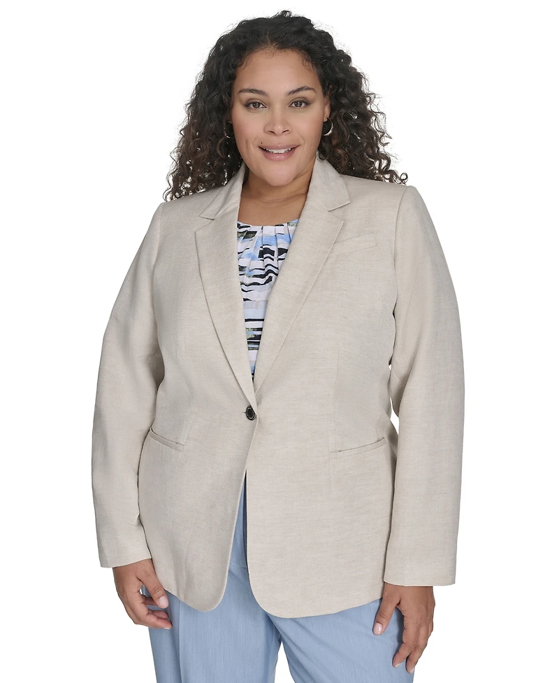 Calvin Klein Plus Linen-Blend One-Button Blazer
