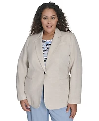Calvin Klein Plus Linen-Blend One-Button Blazer
