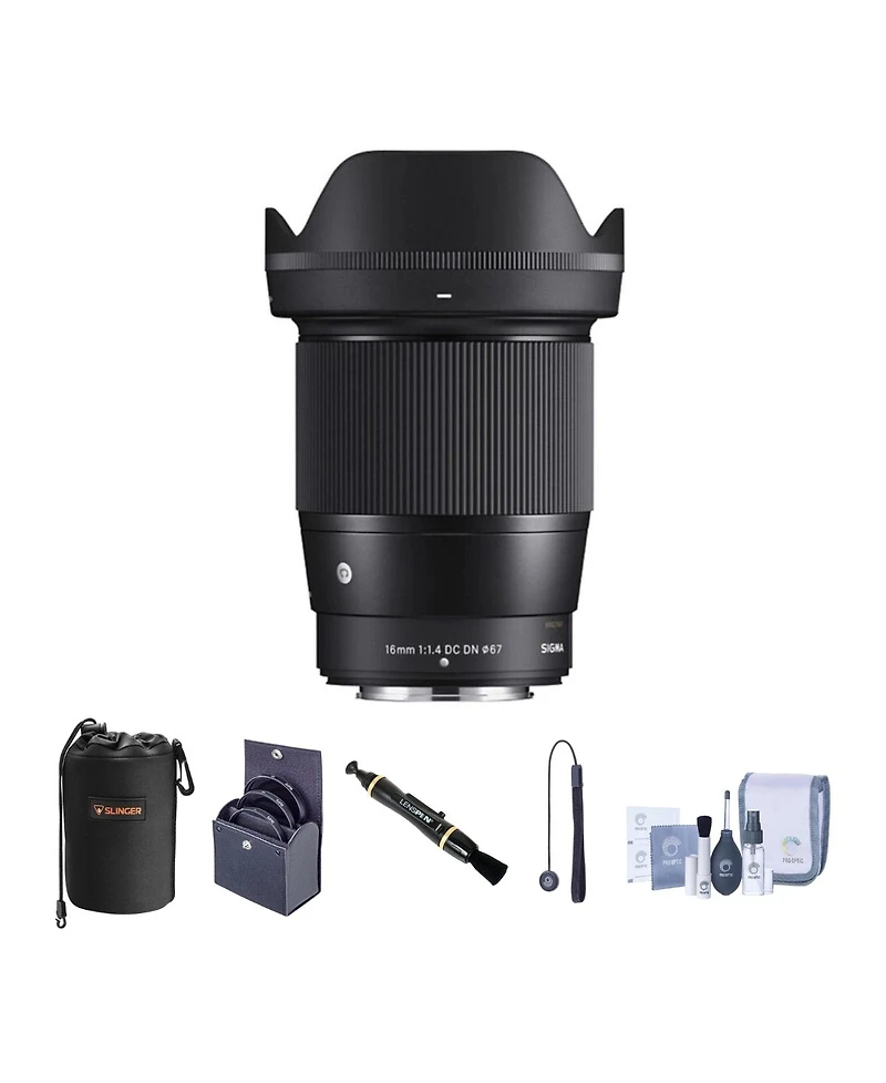 Sigma 16mm f/1.4 Dc Dn Contemporary Lens for Nikon Z Bundle with 67mm Filter Kit, Lens Pouch, Lens Cleaner, Cleaning Kit, Lens Cap Tether
