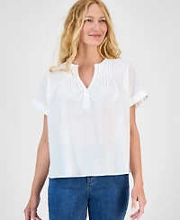 Style Co Women's Cotton Pintucked Camp Top, Exclusively at Macy's