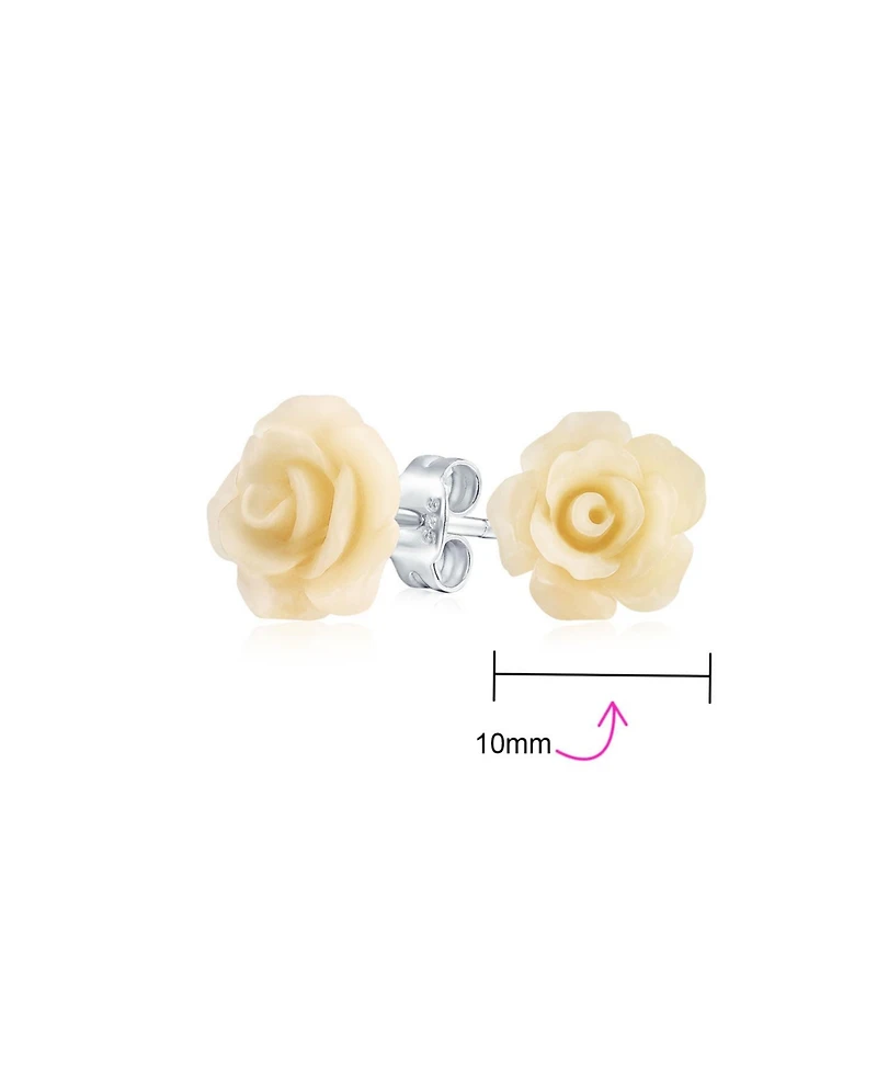 Bling Jewelry Romantic Delicate Pink Blue Yellow Green Black Purple White Red Floral Blooming 3D Carved 10MM Rose Flower Post Stud Earrings Lightweigh