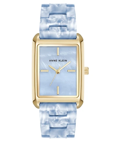 Anne Klein Women's Quartz Delicate Rectangular Light Blue Acetate Bracelet Watch, 26mm