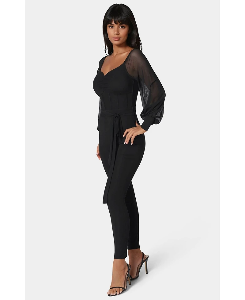 Bebe Women's Printed Mesh Off Shoulder Catsuit