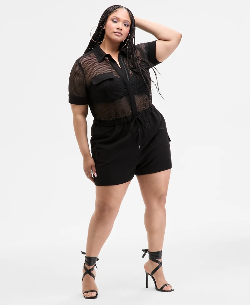 Nina Parker Trendy Plus Mesh Utility Romper