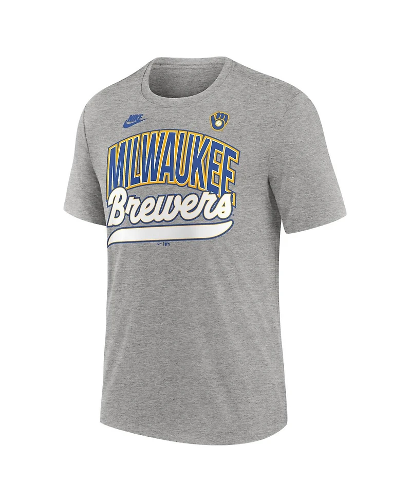 Nike Men's Heather Gray Milwaukee Brewers Cooperstown Collection Retro Tri-Blend T-Shirt