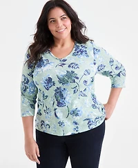 Style & Co Plus Size Printed 3/4-Sleeve Top, Exclusively at Macy's