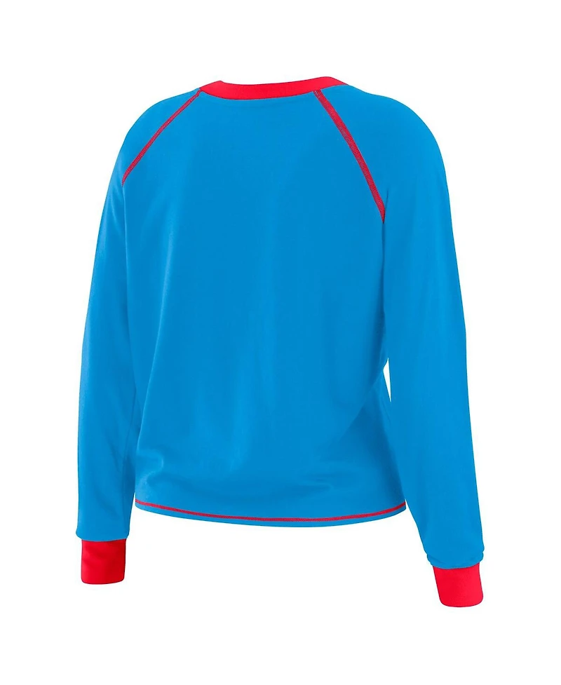 Wear By Erin Andrews Women's Light Blue/Red Houston Oilers Tie-Front Long Sleeve Top