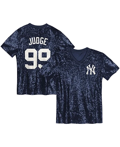 Outerstuff Juniors Aaron Judge Navy New York Yankees Name Number Sequin V-Neck Top