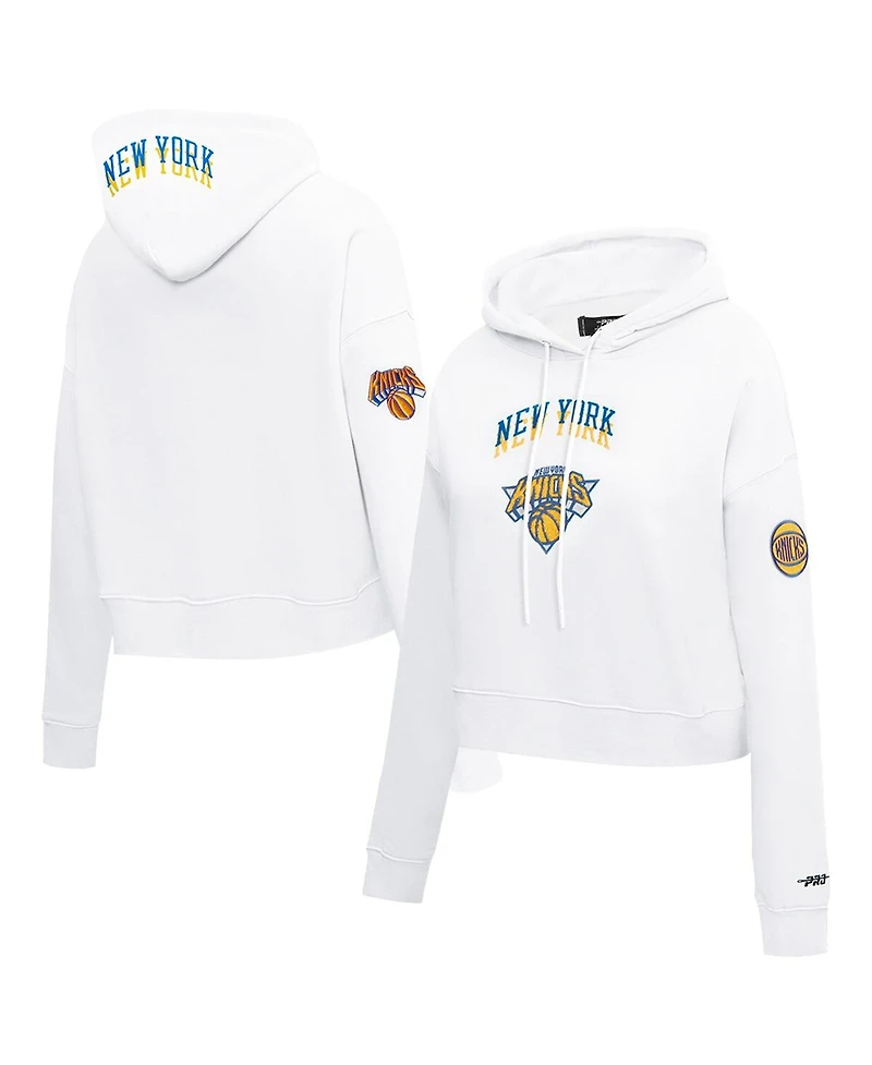 Pro Standard Women's White New York Knicks 2024/25 City Edition Chenille Applique Cropped Pullover Hoodie