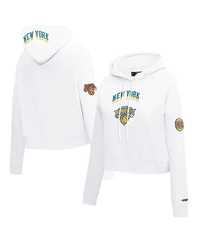 Pro Standard Women's White New York Knicks 2024/25 City Edition Chenille Applique Cropped Pullover Hoodie