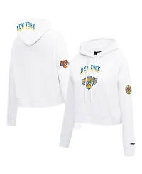 Pro Standard Women's White New York Knicks 2024/25 City Edition Chenille Applique Cropped Pullover Hoodie