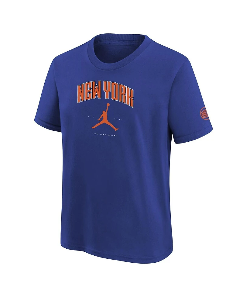 Jordan Big Boys and Girls Blue New York Knicks Essential Cities T-Shirt