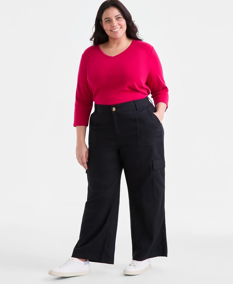 Style & Co Plus Mid-Rise Wide-Leg Cargo Pants, Exclusively at Macy's