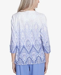 Alfred Dunner Petite Santa Fe Ombre Medallion Printed Top